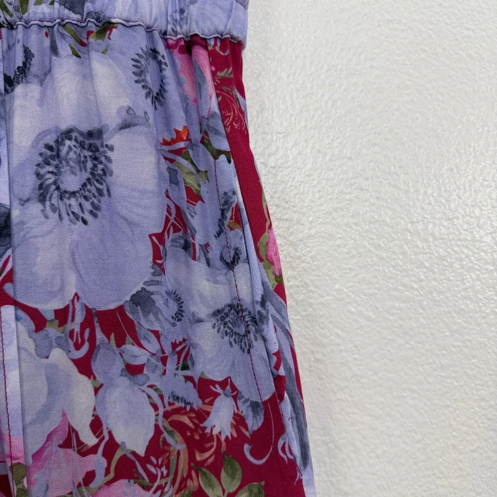 Aratta Silent Journey Pants Womens Small Red Floral Wide Leg Elastic Waist Boho